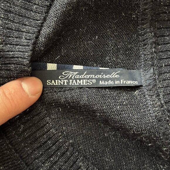 Saint James Mademoiselle Sweater Womens L 96% Wool Black Silver Pullover France - Picture 9 of 16